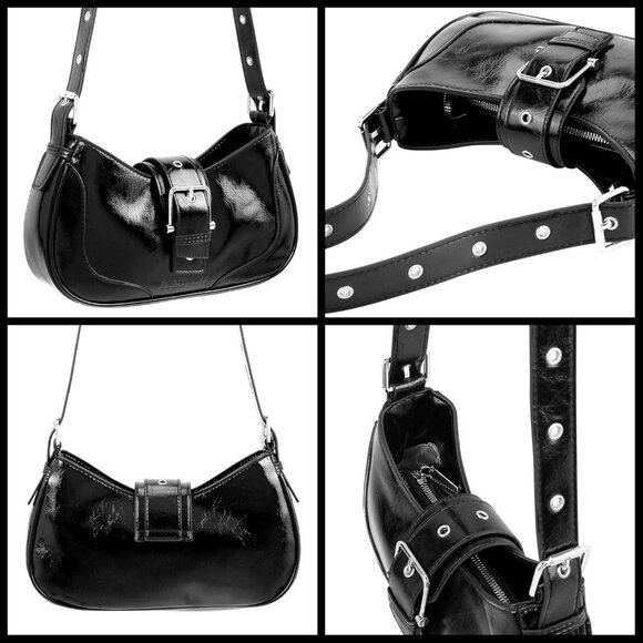 Elegant Vegan Leather Shoulder Bag: Compact & Stylish with Y2K Studded Details - Picture 4 of 9